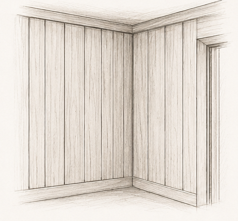 Detailzeichnung einer Holzvertäfelung im Innenbereich