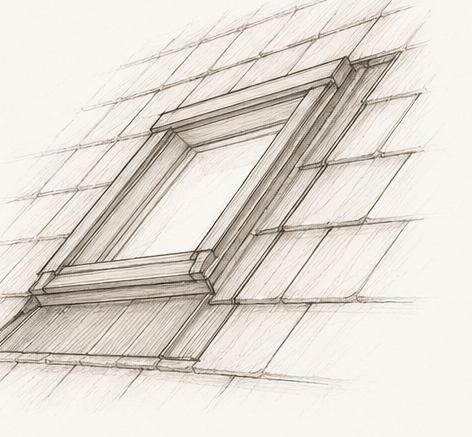 Detailzeichnung eines Dachfenstereinbaus